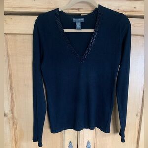 Banana Republic Black Sequin Trim V-Neck Sweater